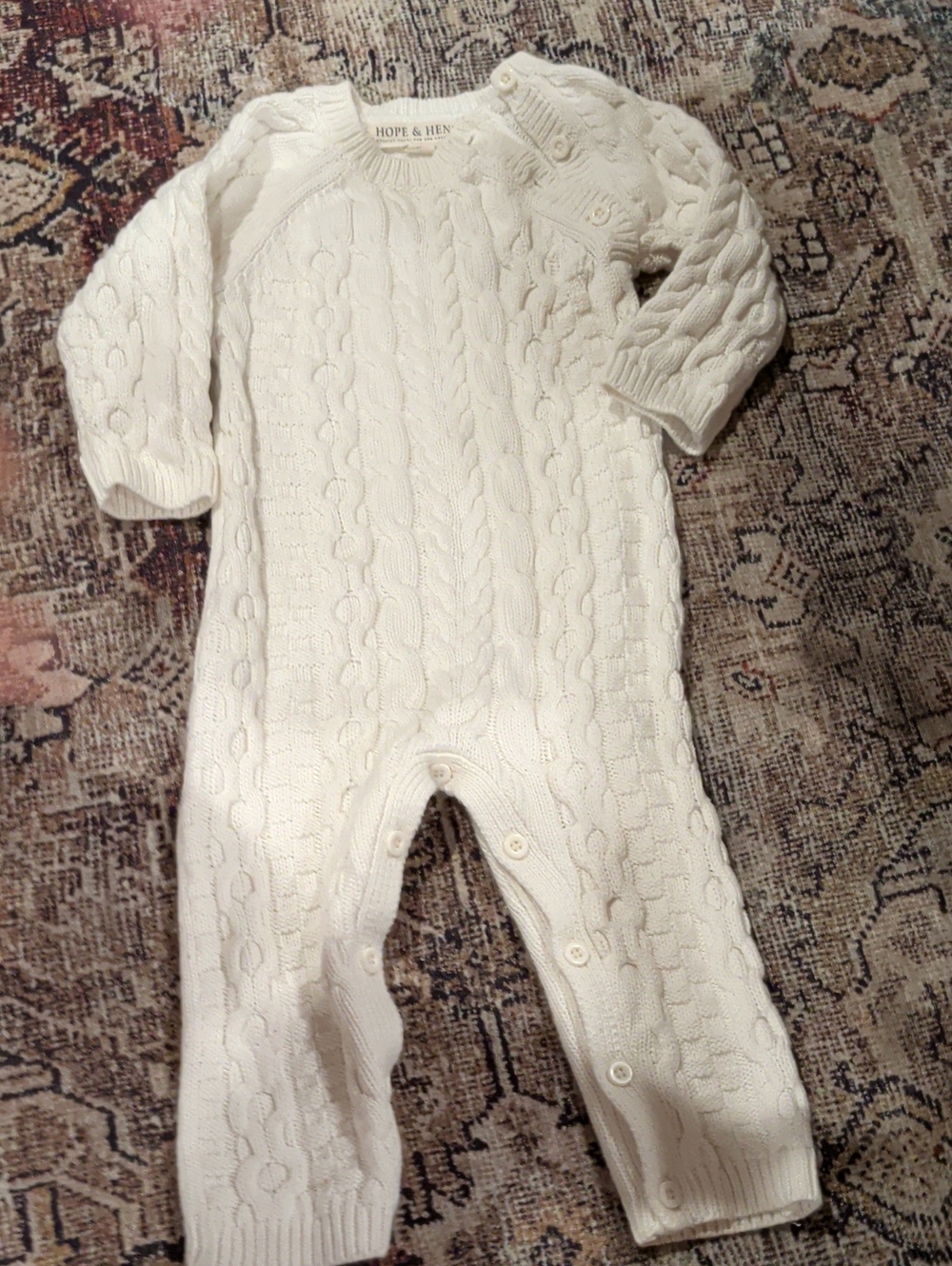 Hope & Henry Cream Cable Knit Baby One-Piece